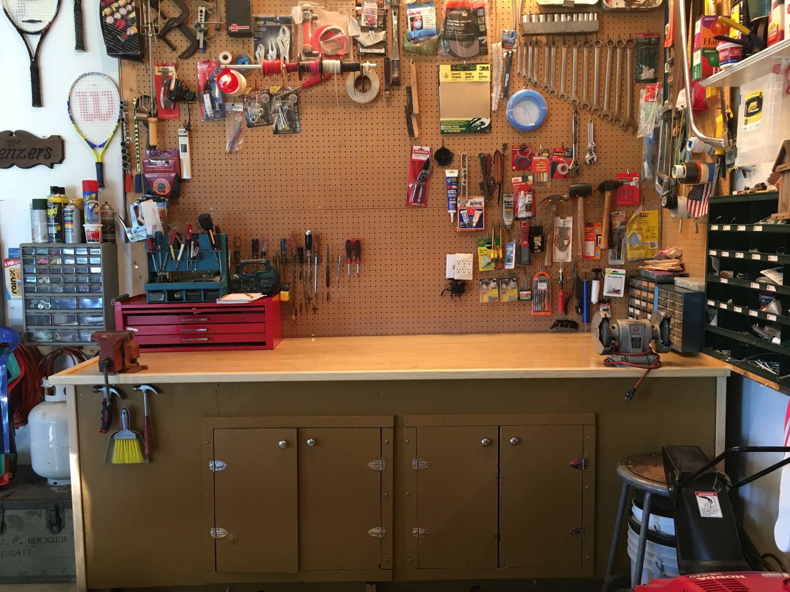 A garage workshop with a wide selection of tools