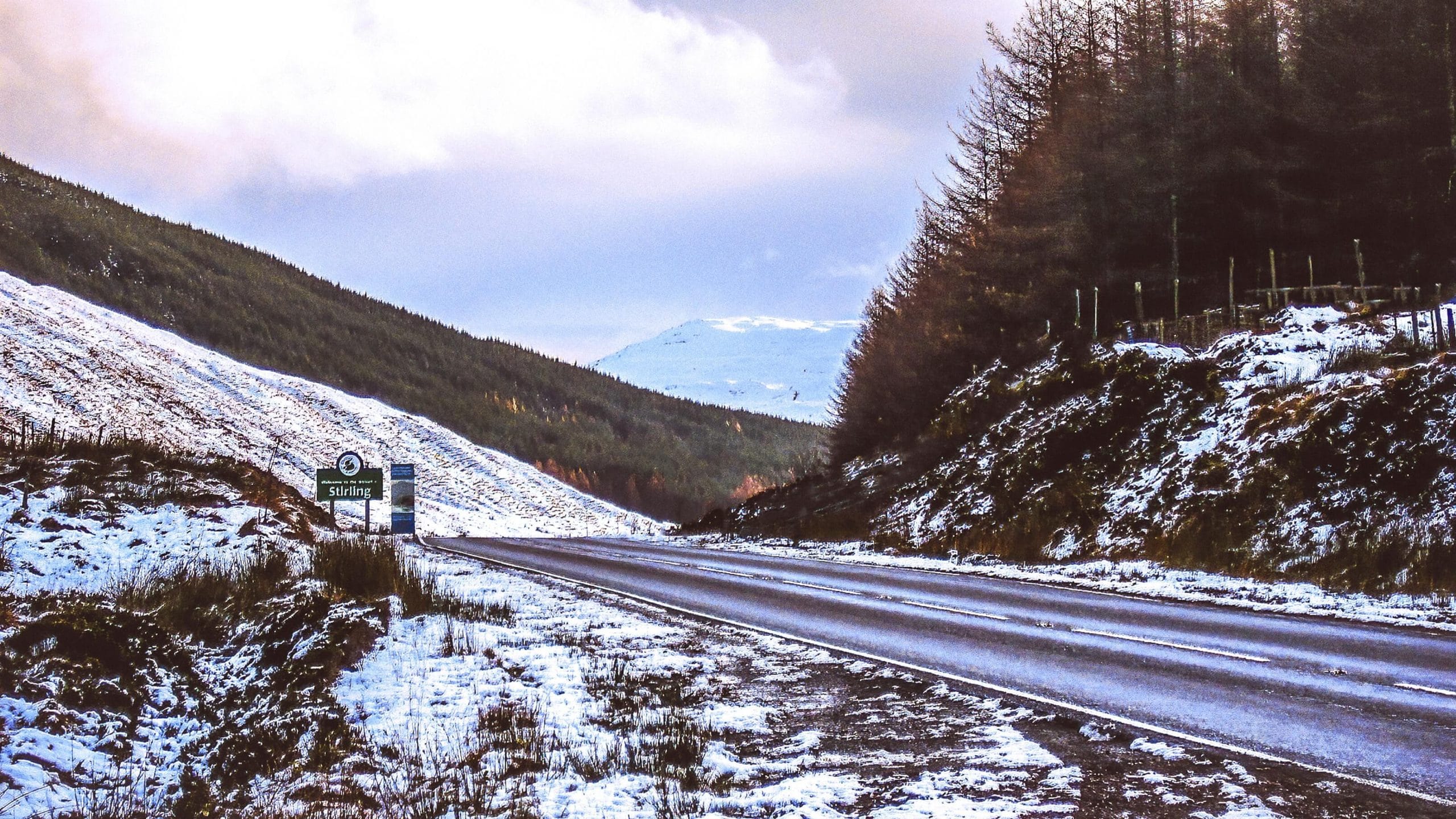 A snowy country road