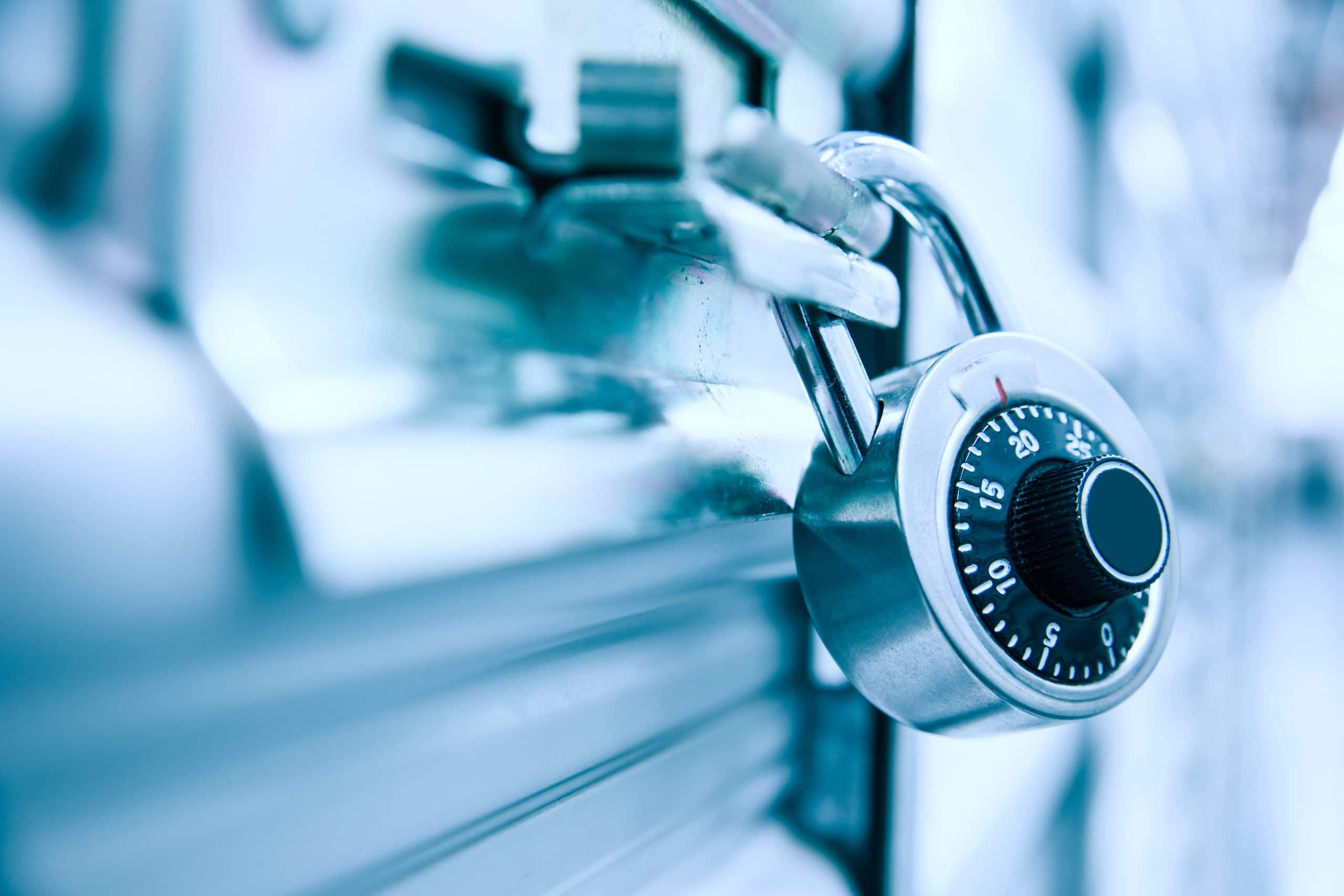 Combination lock on storage unit door