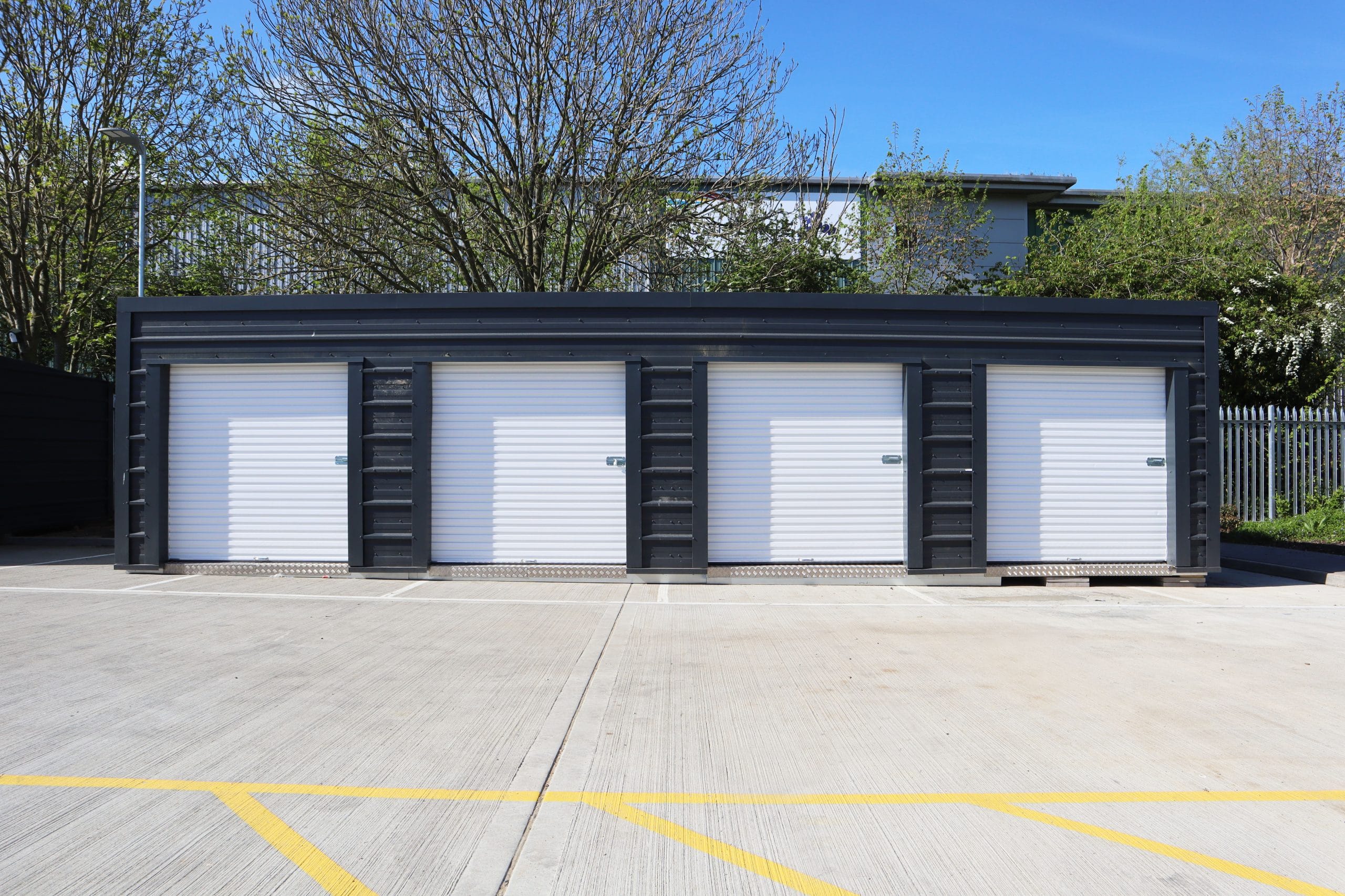 Drive Up storage Units in Newmarket, outdoors on a sunny day