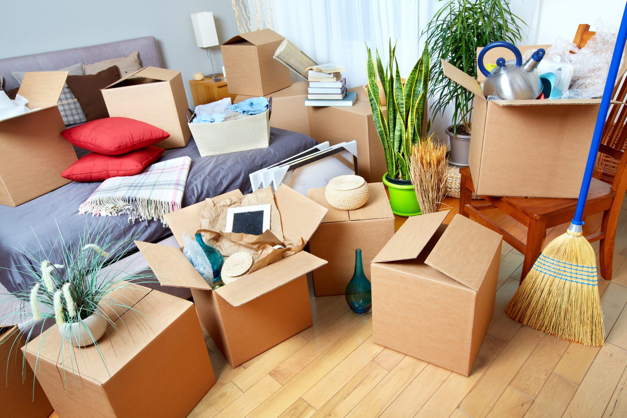 Storage to rent Newbury - image shows a living room filled with boxes packed with household items