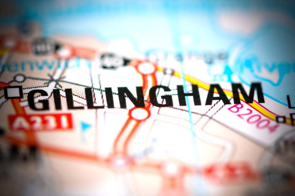 10 Top things to do in Gillingham. Image shows map highlighting Gillingham. 