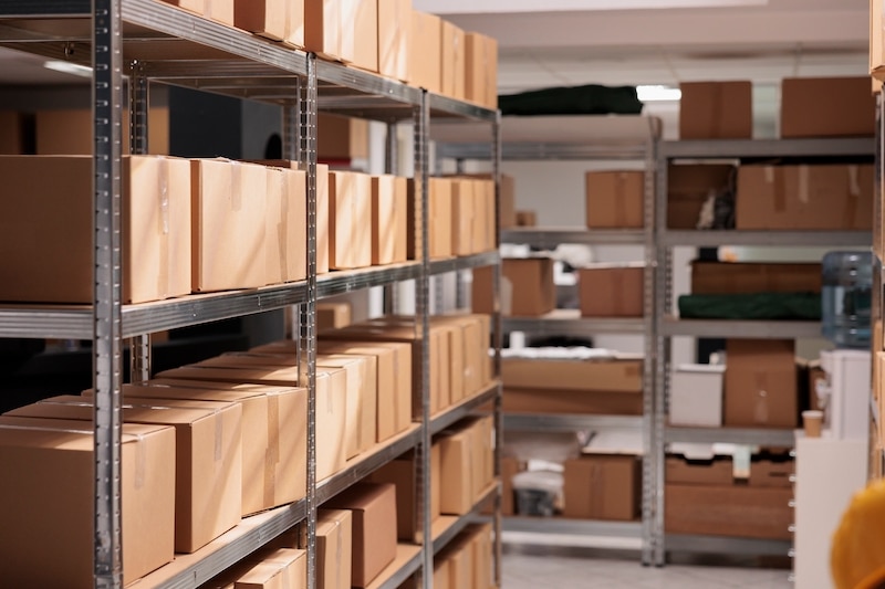 Storage Woking. Image shows boxes stacked on shelving.